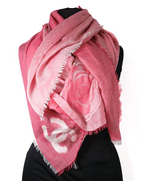 chanel pink scarf|Chanel camellia scarf.